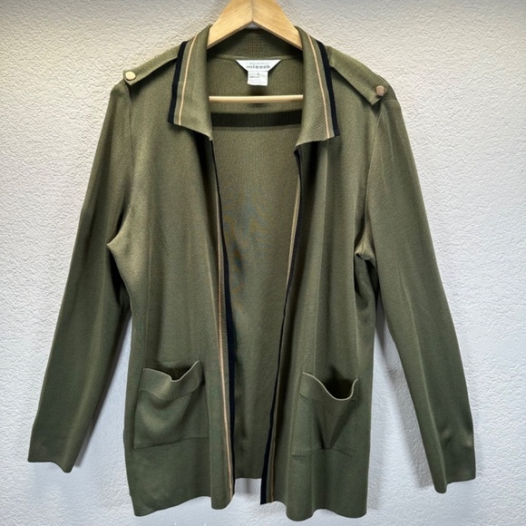 Exclusively Misook Open Cardigan Women's L Large Long Sleeves Army Green Pockets - Picture 13 of 13